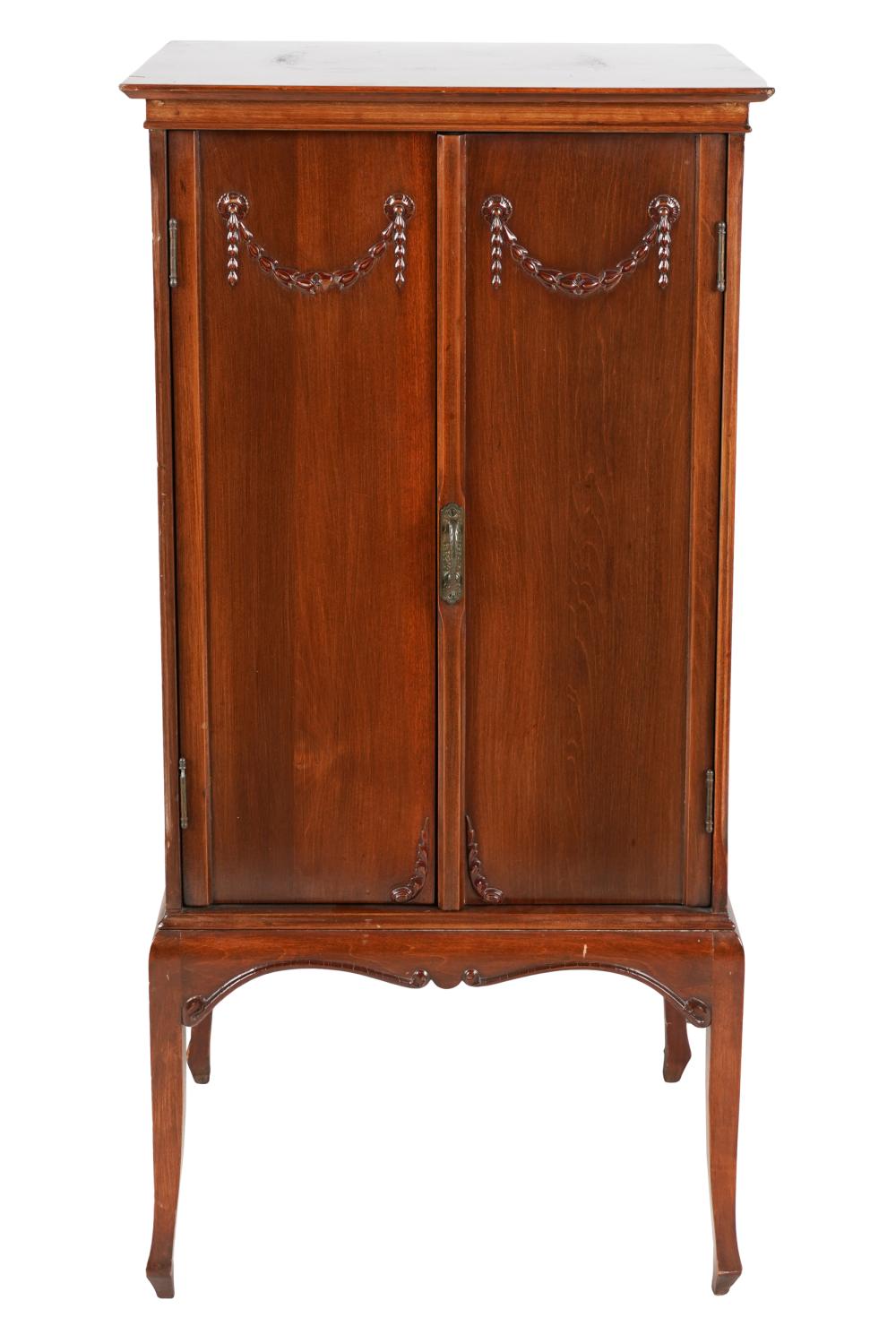 Appraisal: AMERICAN MAHOGANY SHEET MUSIC CABINETthe hinged doors concealing six drawers