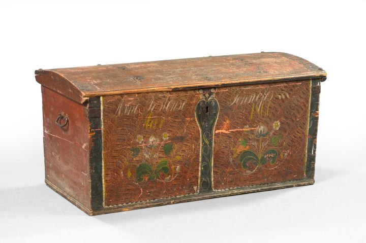 Appraisal: Scandinavian Polychromed Immigrant's Trunk third quarter th century the front