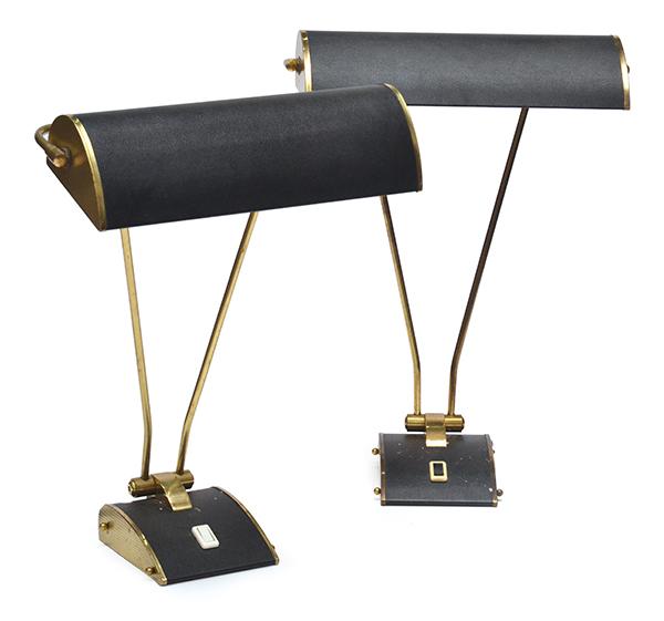 Appraisal: PAIR OF BLACK AND BRASS DESK LAMPS BOTH CM HEIGHT