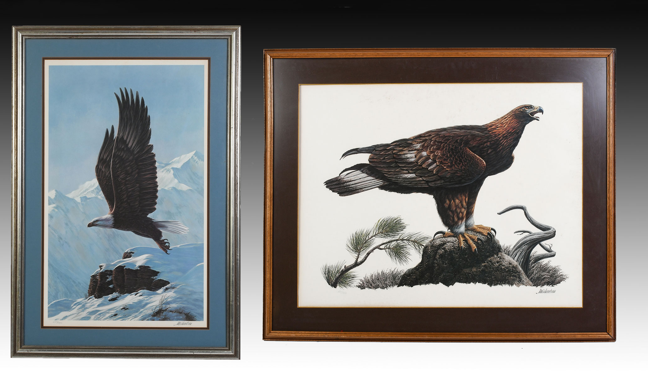 Appraisal: TWO MICHAELSEN EAGLE PRINTS Depicts an Eagle Perched on a