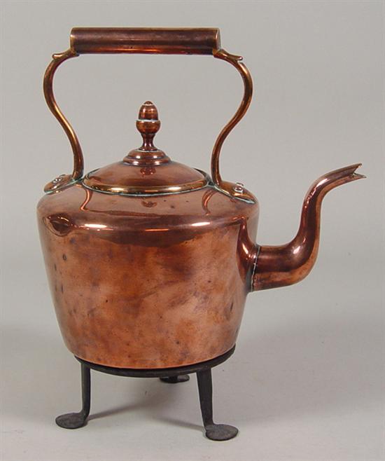 Appraisal: Copper Tea Kettle th Century Fixed handle Acorn finial on