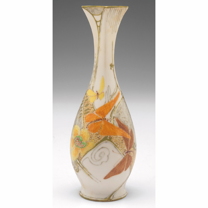 Appraisal: Rozenburg vase eggshell porcelain with colorful painted butterflies and flowers