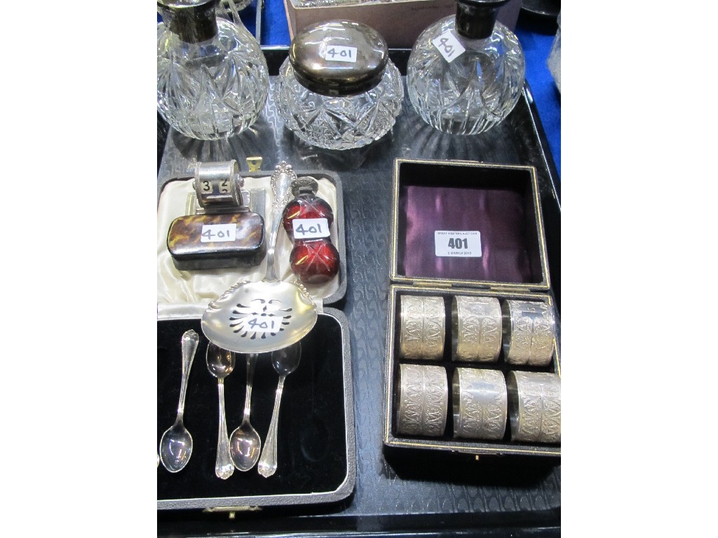 Appraisal: Tray lot of EP and silver - silver topped jar