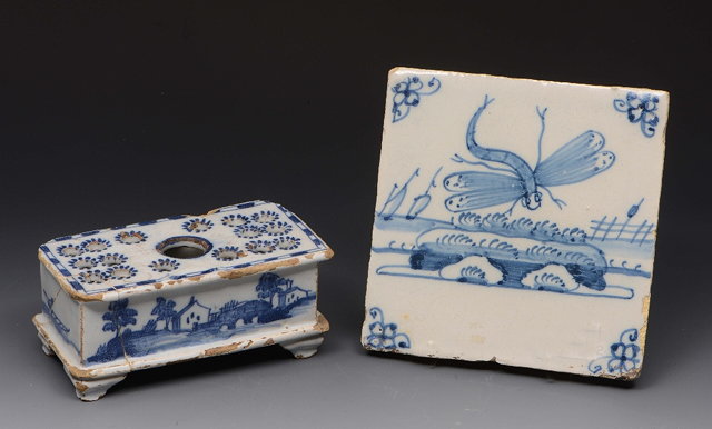 Appraisal: AN ENGLISH DELFT BLUE AND WHITE RECTANGULAR POTTERY FLOWER BRICK