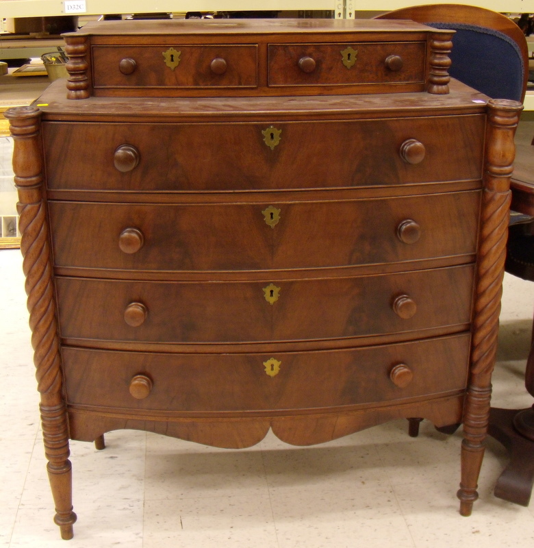 Appraisal: Late Federal Mahogany and Mahogany Veneer Bowfront Bureau