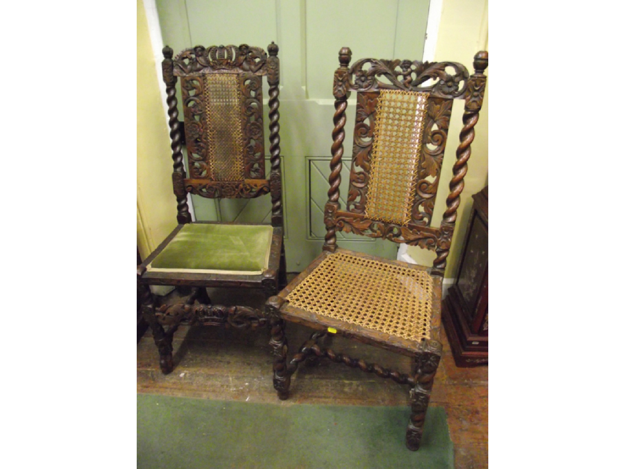 Appraisal: A matched pair of Carolean side chairs in walnut with