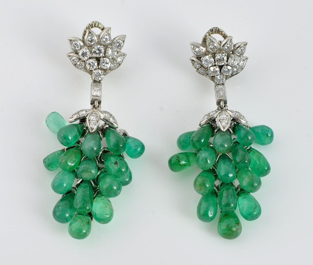 Appraisal: Pr Emerald Diamond Cabochon Earrings kt gold articulated pierced earrings