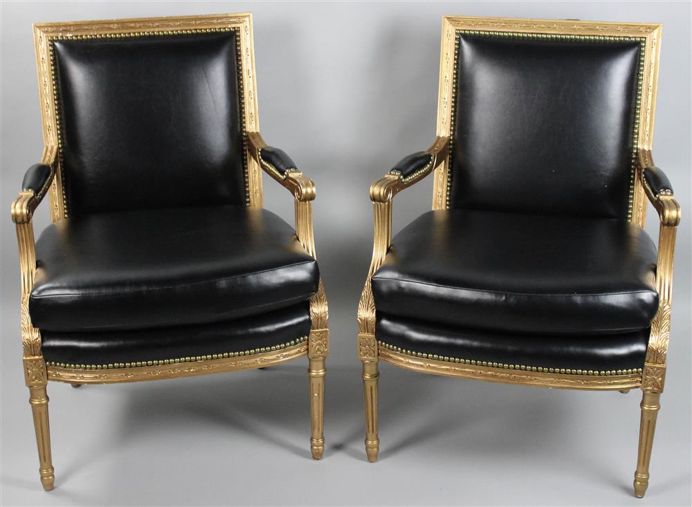 Appraisal: PAIR OF COUNCILL CRAFTSMEN BLACK SQUARE BACK FAUTEUILS WITH BLACK