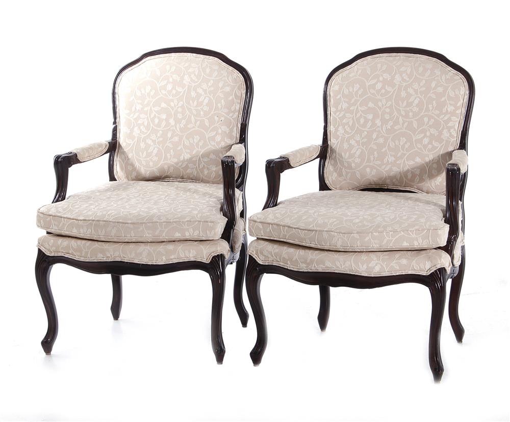 Appraisal: Pair Louis XV style carved beechwood armchairs D R Kincaid