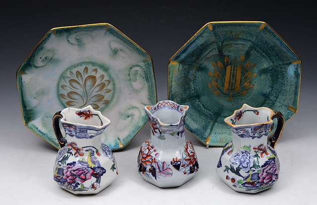 Appraisal: A SET OF THREE MASONS IRONSTONE JUGS with polychrome decoration