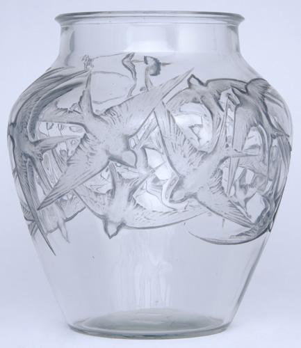 Appraisal: R LALIQUE Vase Hirondelles clear and frosted with grayish patina