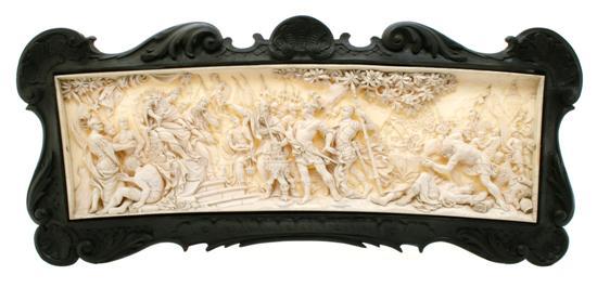 Appraisal: Continental Carved Ivory Plaque depicting warriors and nobles having heavily