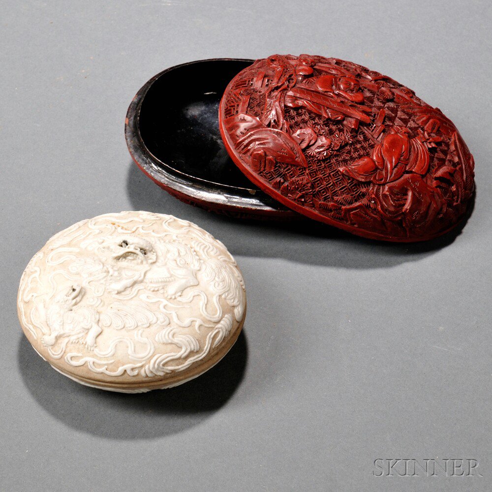 Appraisal: Two Seal Paste Boxes China one cinnabar resin decorated with