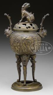 Appraisal: BRONZE FOOTED CENSER Early th century Japan The globular body