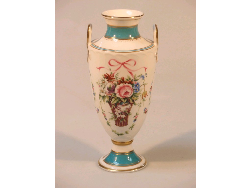 Appraisal: A Minton bi-centenary urn shaped vase with two foliate ring