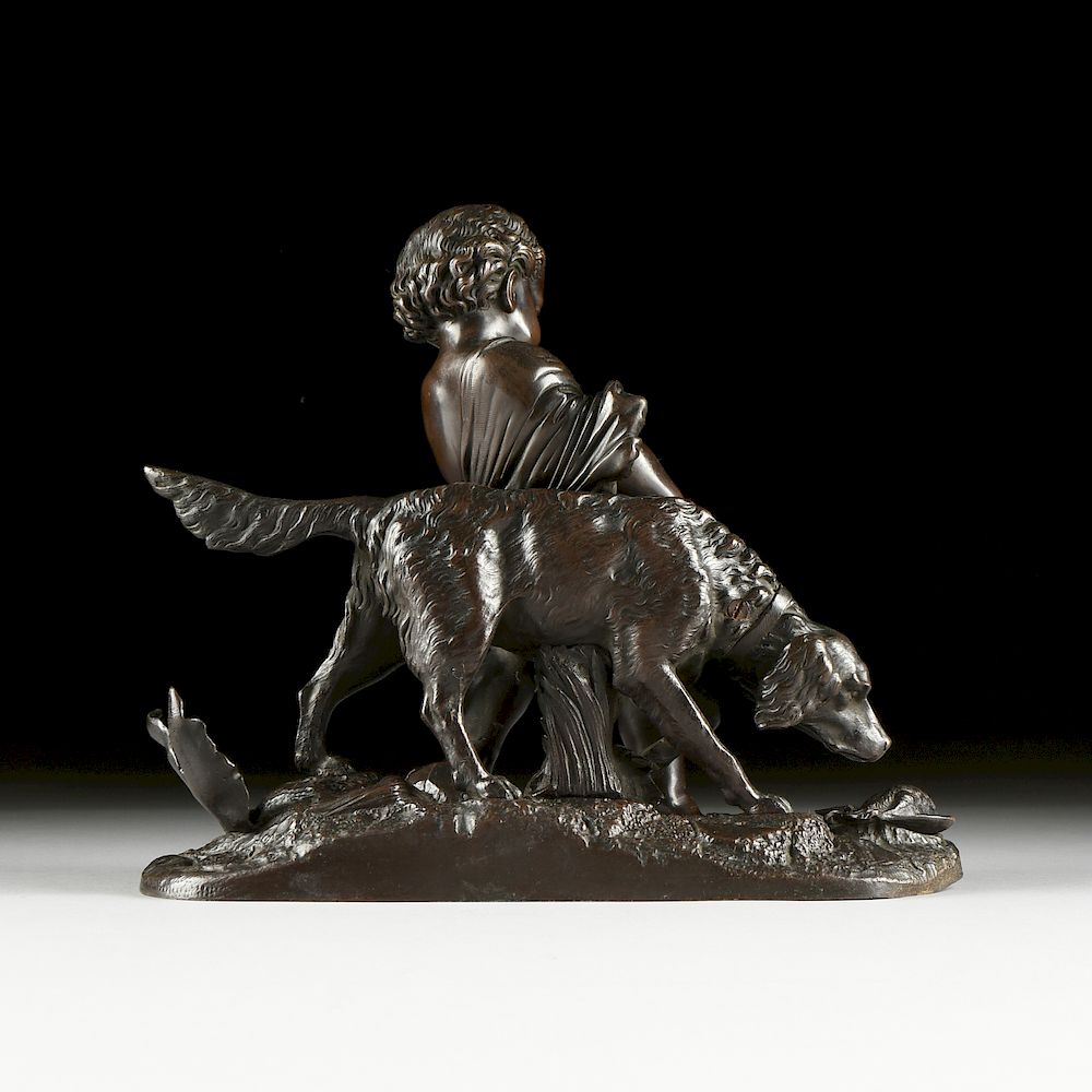 Appraisal: AUGUSTE JOSEPH PEIFFER - A SCULPTURE Enfant Retenant son Chien