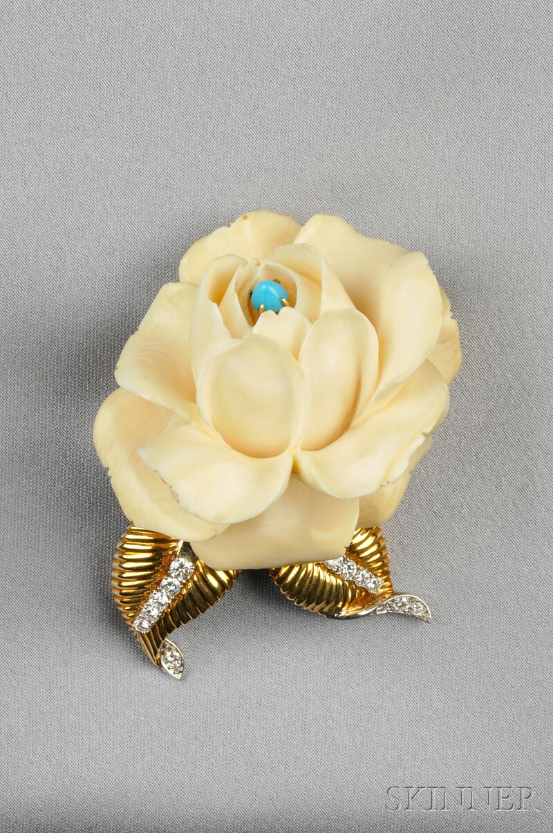 Appraisal: kt Gold Gem-set Flower Brooch Cartier c s set with