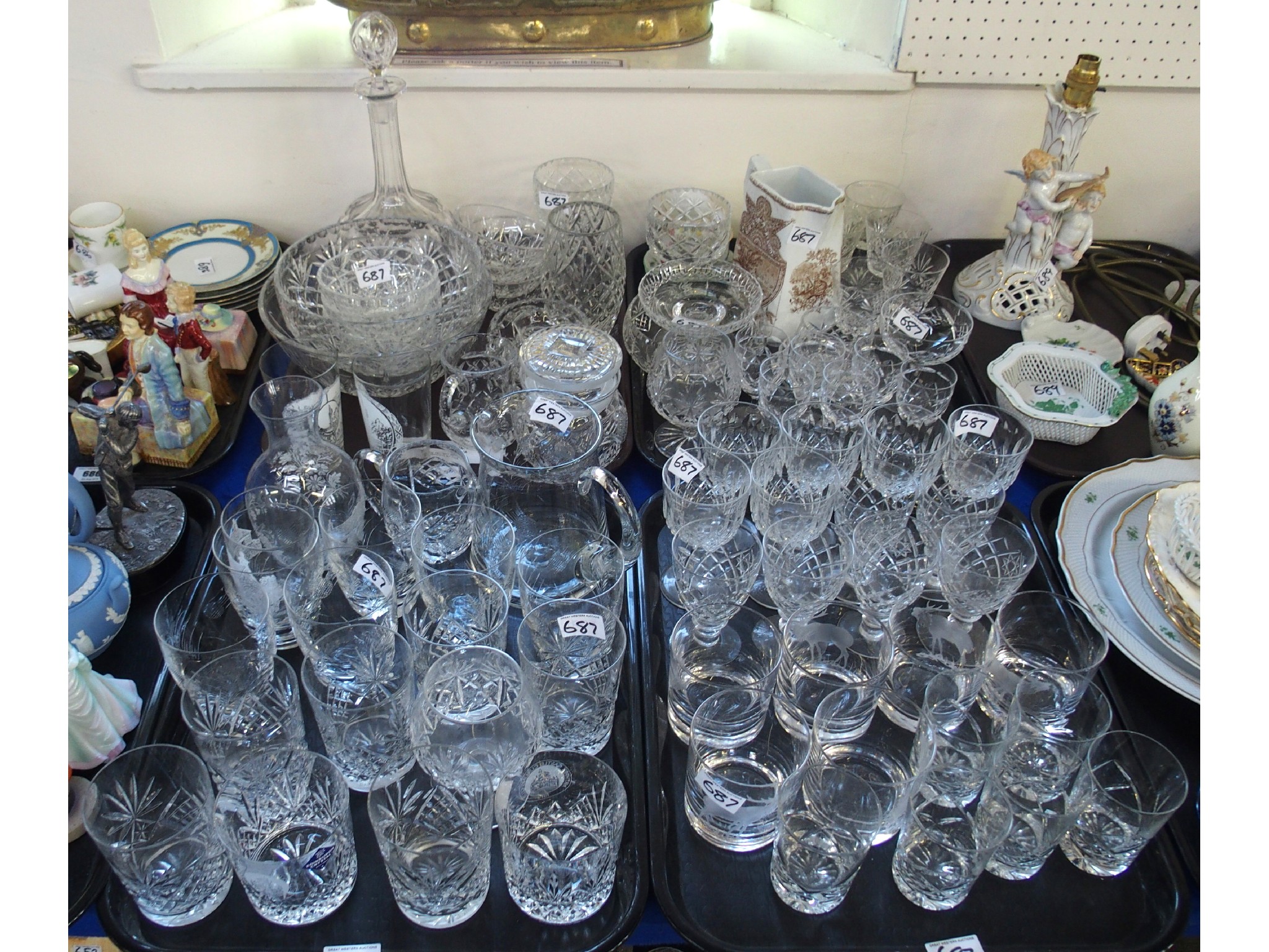 Appraisal: Four trays comprising cut glass and crystal including pair of