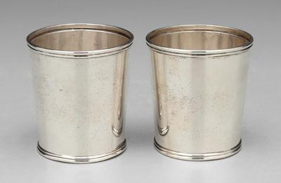 Appraisal: Pair coin silver julep cups tapered sides reeded borders no