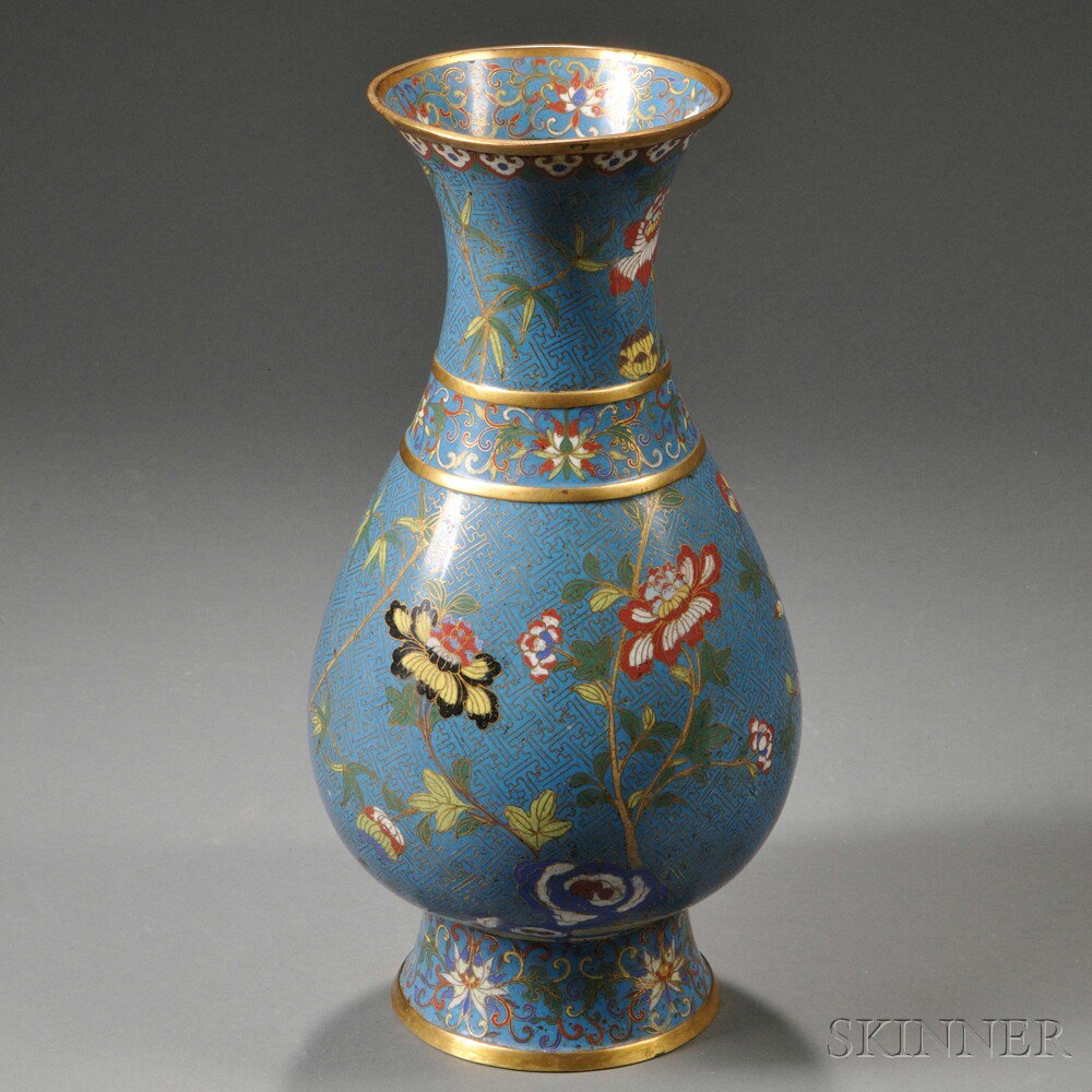 Appraisal: Cloisonne Vase China pear-shape decorated with floral motifs on a