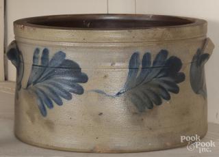 Appraisal: Pennsylvania stoneware cake crock th c with cobalt leaf decoration