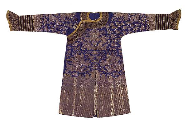 Appraisal: A blue silk brocade dragon robe th Century Woven with