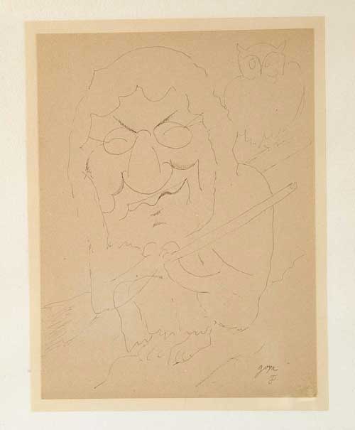 Appraisal: JEAN COCTEAU French - GOYA Ink on brown paper drawing