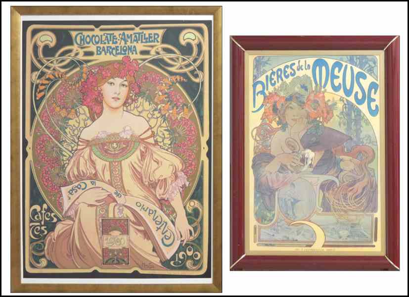 Appraisal: TWO FRAMED REPRODUCTION POSTERS AFTER ALPHONSE MUCHA Frames '' x