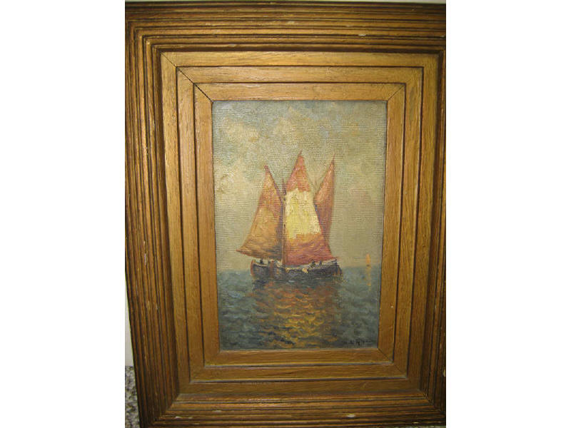 Appraisal: AMERICAN SCHOOL TH CENTURY Sailboats at sea pair of oil