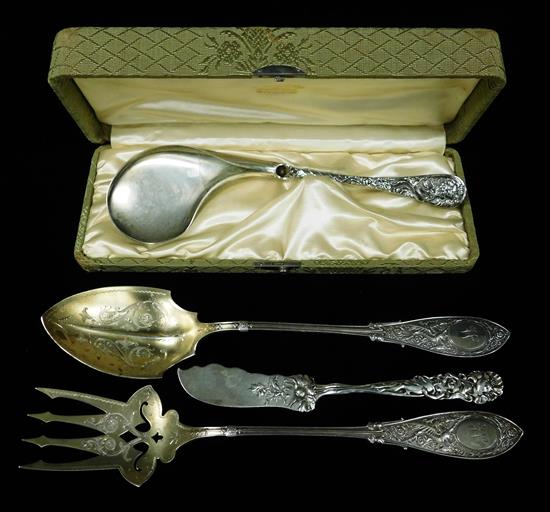 Appraisal: SILVER Four sterling serving pieces boxed Wood Hughes Louvre pattern