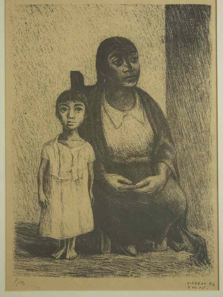 Appraisal: LITHOGRAPH- Mother with daughter by Alfredo Zalce Mexico - signed