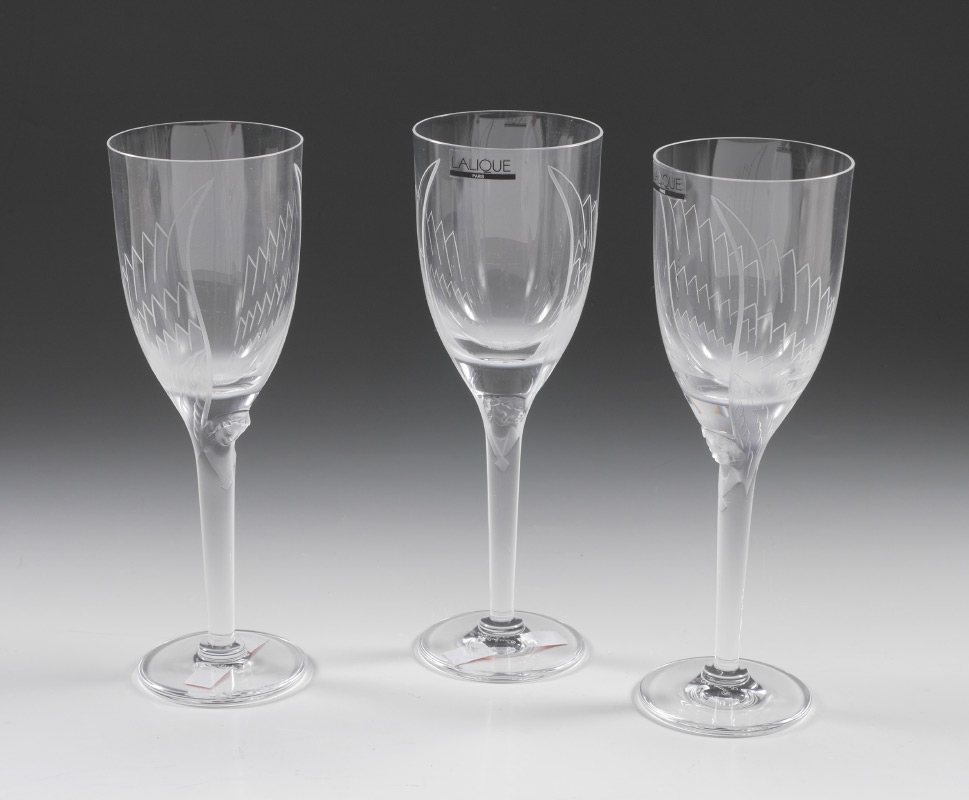 Appraisal: LALIQUE CRYSTAL ''ANGE'' ANGEL CHAMPAGNE FLUTES clear glass with frosted