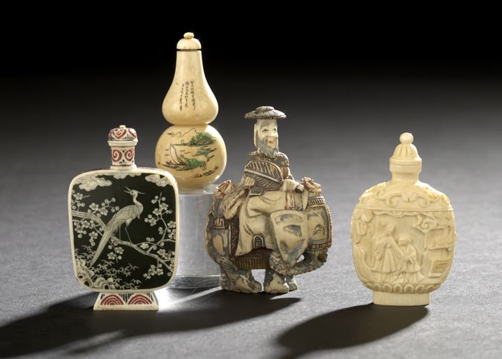 Appraisal: Group of Four Chinese Ivory Snuff Bottles composed of a