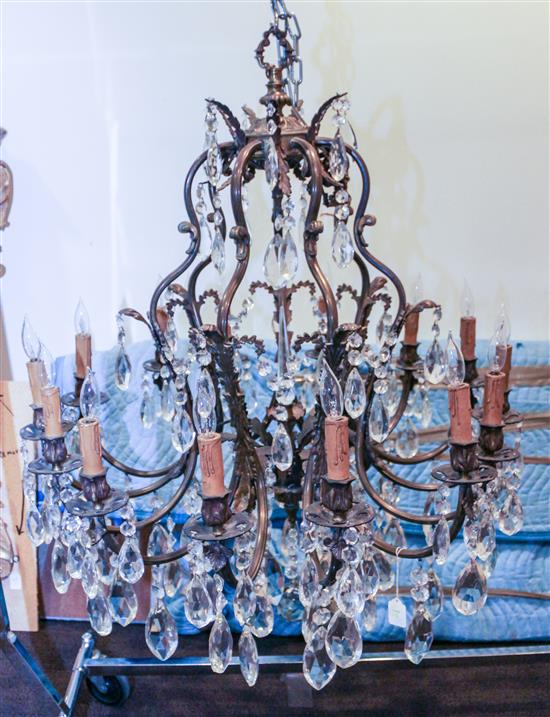 Appraisal: Sale Lot A Brass and Glass Fourteen-Light Chandelier Diameter inches