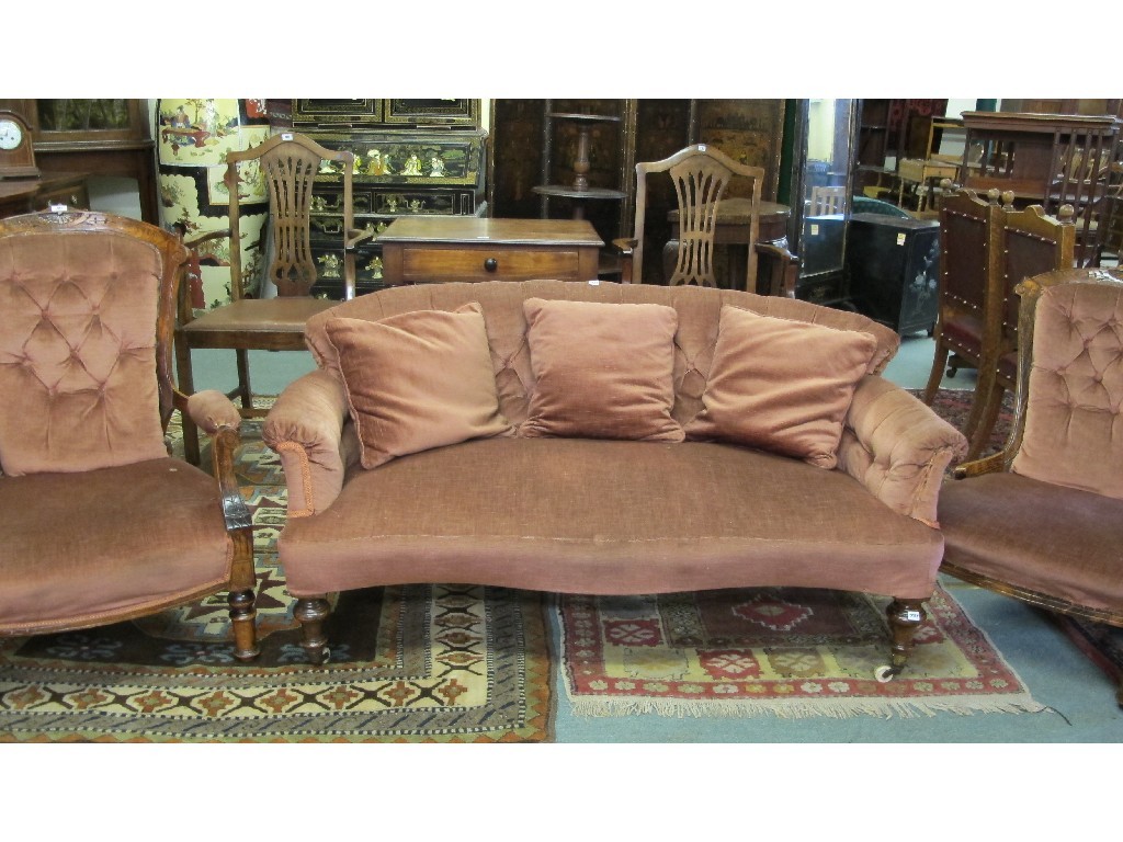 Appraisal: Victorian mahogany buttonback settee with a pair of similar parlour