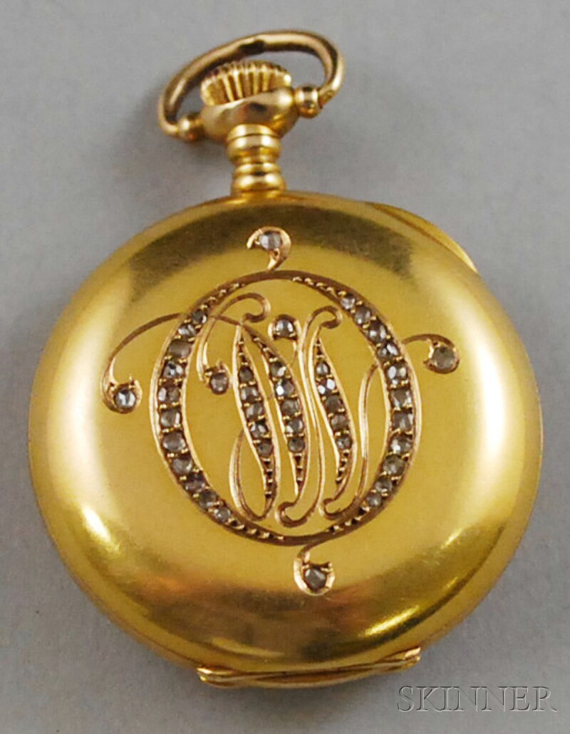 Appraisal: Lady's kt Gold and Diamond Waltham Open-face Pocket Watch the