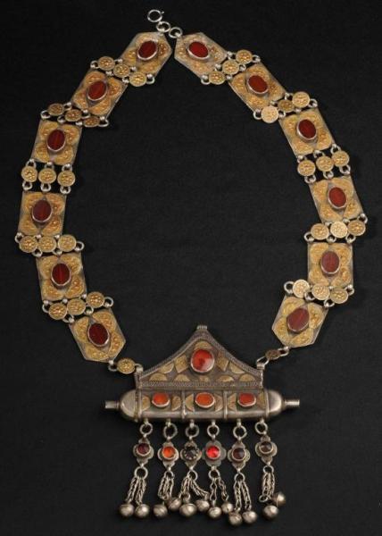 Appraisal: Middle Eastern Red Stone Necklace Description No markings Red polished