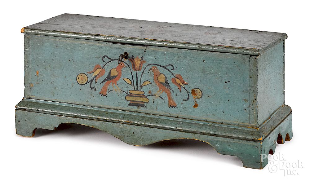 Appraisal: Painted pine miniature blanket chest Painted pine miniature blanket chest