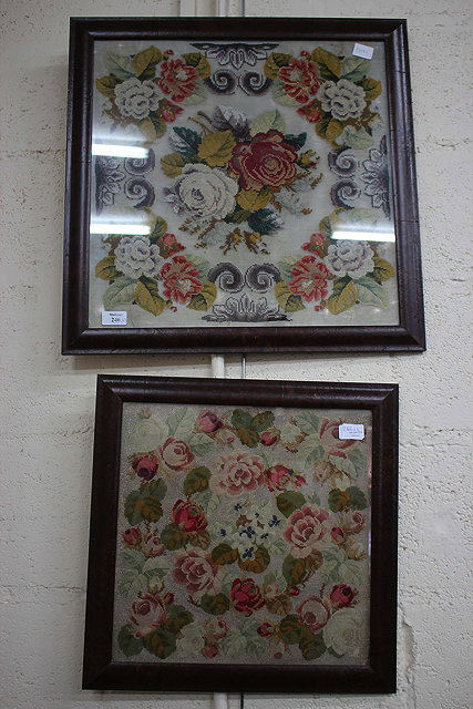 Appraisal: A VICTORIAN WOOL AND BEADWORK TAPESTRY FLORAL PICTURE cm x