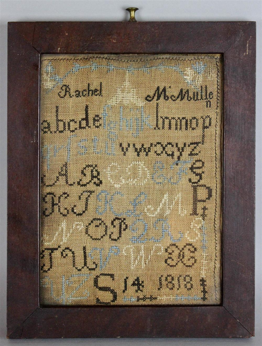 Appraisal: ALPHABET SAMPLER SIGNED RACHEL M'MULLE DATED wool on canvas hemmed