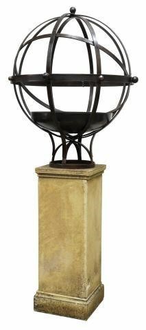 Appraisal: Large iron armillary sphere on stone pedestal base st c