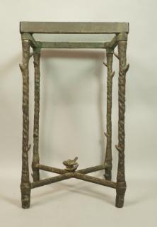 Appraisal: Square Inset Glass Bronzed Cast Metal Side Table Bird Twig