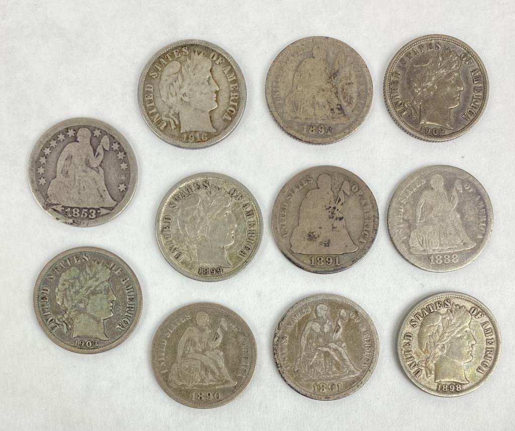 Appraisal: US Seated Liberty and Barber Silver DimesAll Featuring Different Dates