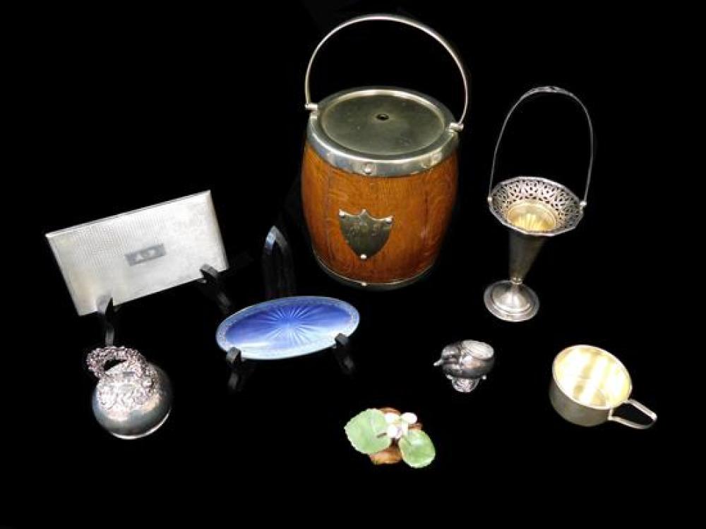 Appraisal: SILVER Sterling and enamel holloware and decorative accessories eight pieces