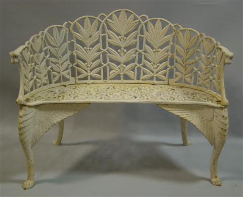 Appraisal: WHITE PAINTED CAST IRON GARDEN BENCH the scalloped edge curved