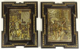 Appraisal: Pair of th century Renaissance style polychrome relief plaques possibly