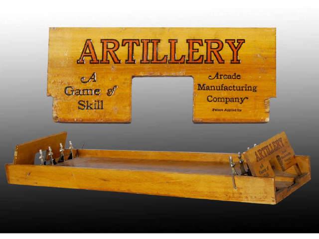 Appraisal: Wood Artillery Game Description Wood box Metal pins Four on