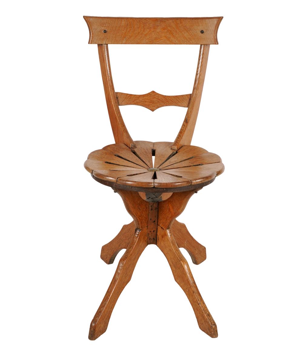 Appraisal: OAK SIDE CHAIRthe round seat composed of wedge-shaped pieces held