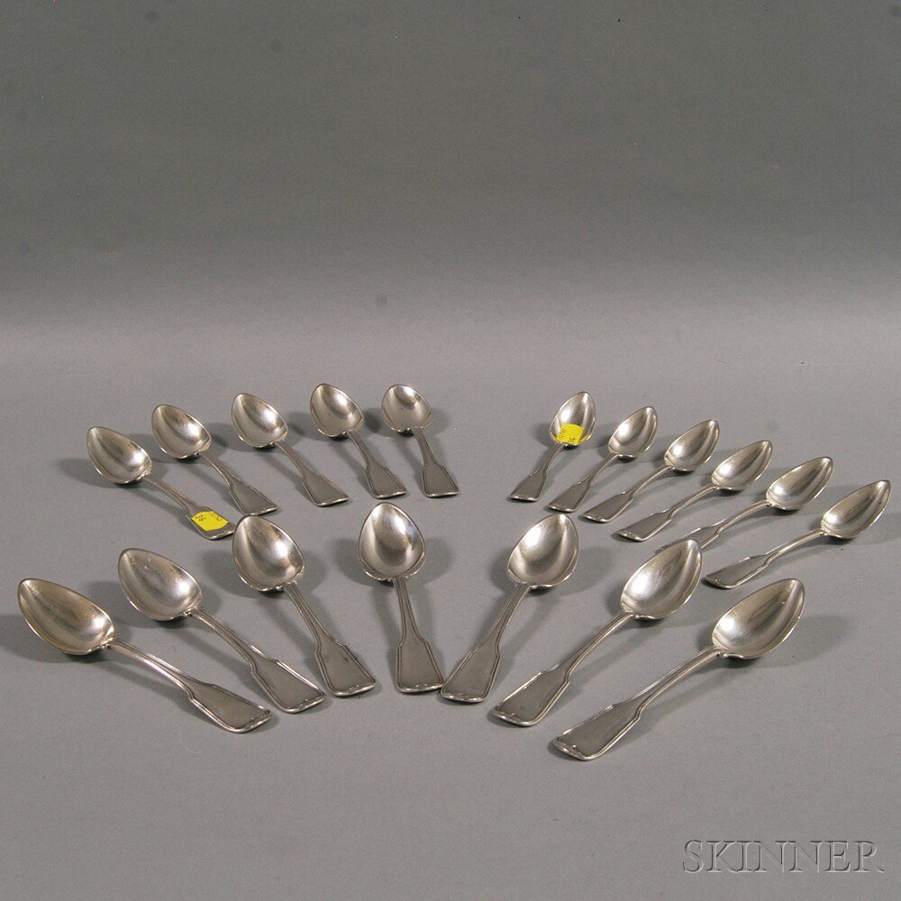 Appraisal: Eighteen Jones Lows Ball Coin Silver Spoons Boston twelve tablespoons