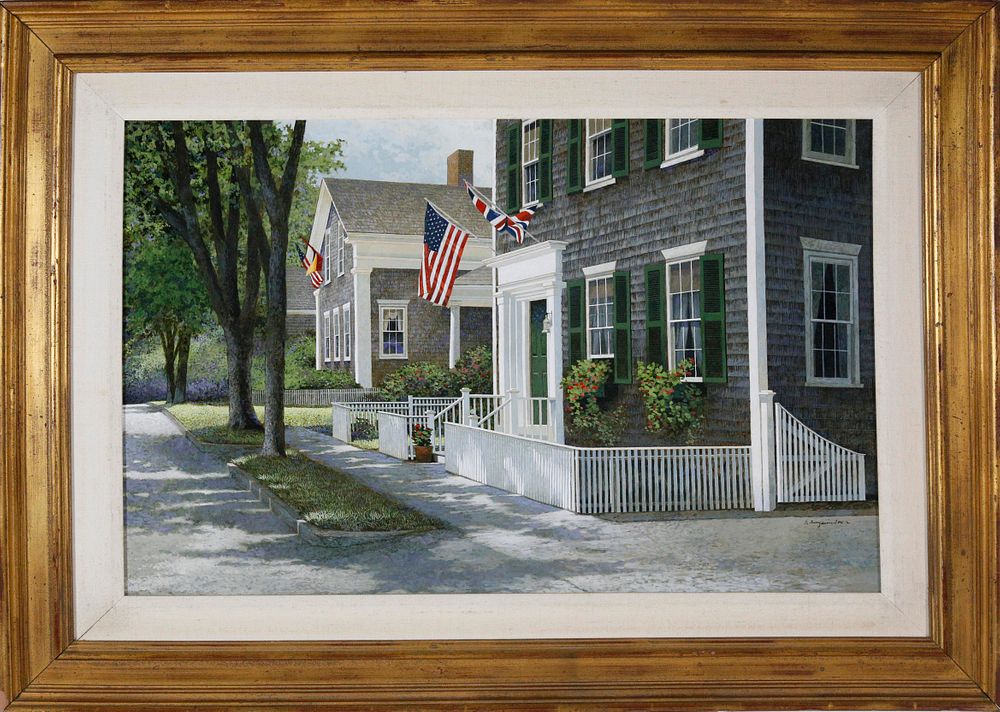 Appraisal: R Benjamin Jones Acrylic on Panel Upper Main Street Nantucket